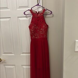 Elegant Red Lace Halter Dress